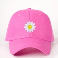 Vibrant pink baseball cap with white daisy embroidery and adjustable cotton strap - One Size / Bright Pink