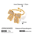 Golden stainless steel bow ring with sparkling rhinestones and hypoallergenic finish - Bow Ring (JDRW2404005)