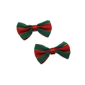 Set of two red and green striped mini bows with gold thread for DIY craft decoration - 5.5*4cm Christmas Bowtie