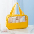 Yellow large capacity PVC vanity case with clear window and leather patchwork handles - Medium / Yellow
