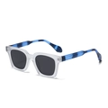 Square matte white sunglasses with polarized dark lenses and blue marble patterned arms - Sunglasses / Blue Stripe White Frame Grey Lens