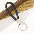 Portachiavi in pelle intrecciata blu scuro con anello in metallo argento per borse - Blu Notte