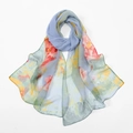 Colorful lotus print georgette silk scarf with light and transparent fabric texture - 160*50CM / XQ501-1# Grey Blue