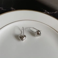 Minimalist S925 sterling silver heart drop earrings in polished silver finish - 925 Silver / Silver