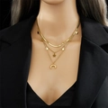 Three-layer gold titanium steel necklace featuring star and moon pendants on a snake chain - Gold Star Moon Multi-layered Style (N2053)