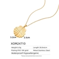 Detailed view of the 18K gold-plated shell pendant with dimensions and stainless steel logo - Scallop Shell Necklace (XOM24710)