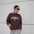 Sweat-shirt marron oversize à col rond style vintage avec superposition à carreaux - S / Marron