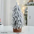 31cm mini snow-flocked PE Christmas tree with natural wood base for table decor - Snowy Straight Tree Large