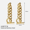 18K gold plated stainless steel OT toggle chain earrings measuring 44mm long - 18K Gold
