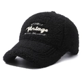 Black Sherpa baseball cap with Vintage embroidery for autumn and winter warmth - Black
