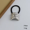 Silver textured wavy metal hair tie with black elastic band, size 3x4cm and weight 11.4g - Triple-Tube Wave Silver