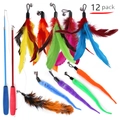 Kit de 12 jouets pour chat avec cannes télescopiques plumes colorées et grelots - Lot No. 59