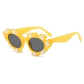 Bright yellow floral sunglasses with white pearl embellishments and dark grey lenses - Jelly Yellow Frame Black Grey Lenses