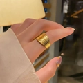 Adjustable wide gold titanium ring with a honeycomb scale texture for women - KTG027J-Wide Scale Textured Style