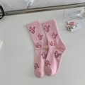 Pink mid-calf socks featuring repeat heart patterns and cute Japanese style - One Size / Pink - All-over Mini Hearts