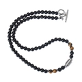 Men's 6mm black obsidian and tiger eye beaded necklace with stainless steel T-bar toggle clasp - Tiger Eye Necklace