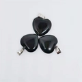 Three polished black heart-shaped natural stone pendants with silver metal clasps - Obsidian