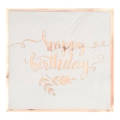 Detail of white paper napkin with rose gold happy birthday text and embossed edges - Napkins (16 sheets/pack)