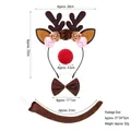 Set de renne de Noël avec serre-tête à bois marron, nez rouge, nœud papillon et queue - Ensemble 3 pièces Renne en fer avec fleurs + Nez rouge en éponge