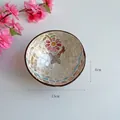 Handcrafted coconut shell bowl with flower butterfly mosaic inlay, 13cm diameter - Red Flower Butterfly Style 13cm