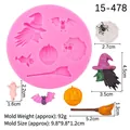Pink Halloween silicone mold with pumpkin and witch hat shapes for fondant cake decorating - 2# Witch Bat Ghost Style (15-478) / Pink
