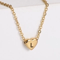 Polished 18k gold plated heart necklace with black engraved letter L pendant - L