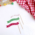 Lot de trois drapeaux de décoration de gâteau Merry Christmas en blanc, vert et rouge - Lot de 3 Drapeaux Longs