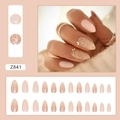 Glitter blad amandel kunstnagels met witte netstructuur en goudkleurige kralen, 24 stuks - Z841 Feeënblad (Met Lijm)