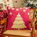 Rode fluwelen kerstkussenhoes met gouden geborduurde kerstboom op houten stoel - 45*45cm Zonder Kern / Rood Kerstboom (Fluweel)