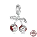 Punk style 925 sterling silver cherry skull charm pendant with red enamel finish - Skull Cherry Charm (SCC2904)
