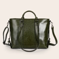 Borsa tote in pelle cerata verde scuro da donna con tracolla regolabile in stile retrò - Verde Lucido