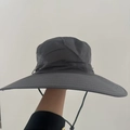 Men's wide brim grey sun hat with breathable mesh and adjustable windproof strap - Dark Grey (Drawstring 12cm)