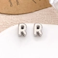Minimalist silver letter R ear studs crafted in 18K gold plated copper with glossy finish - Silver Letter R