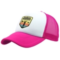 Pink and white mesh trucker hat featuring California Beach Surf Club printed graphics - Adult Free Size (58cm Adjustable) / Rose Red