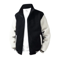 Men's sherpa fleece jacket with contrast sleeves, stand collar and ribbed trim - S / Black/Beige