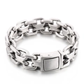 Rugged silver stainless steel curb chain bracelet with heavy square clasp for men - Antique Silver (KB164823-BDJX)