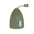 Army green leather key case with light blue bunny doll and orange strap detail - Rabbit - Military Green