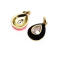 Detail of colorful teardrop charms with zircon inlays for jewelry making - Black