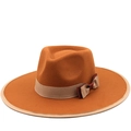 Eleganter Wollfilzhut in Orange mit breiter Krempe und stilvoller Schleifenverzierung - M (56-58cm) / Karamell
