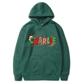 Dark green Christmas hoodie featuring festive Charlie letter print and holiday elements - Dark Green