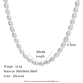 Collana a catena con perle ovali da 6,3mm in acciaio inossidabile placcato oro 18K, 40cm - 40CM / Color Acciaio