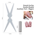 Dual-head magnetic nail tool set with stainless steel support and cylinder magnet for cat eye art - Double-Ended French Cat Eye Magnet / Silver