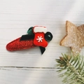 Christmas hair clip with red glitter, velvet bow and resin stocking on white wood - Christmas Sock BB Clip (1pc)
