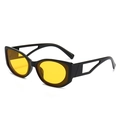 Oval sunglasses with glossy black frames, yellow transparent lenses and hollow temples - Black Frame Yellow Lens