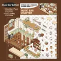 3D Music Bar Theme DIY Scrapbook Stickers with Piano, Table, and Cute Panda Characters - Simno 2.0 Music Bar
