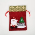 Christmas gift drawstring bag in red linen with 3D Santa Claus and sequined tree design - Santa Claus / Red