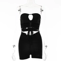 Sexy black two-piece summer set with backless halter crop top and high waist ruched shorts - S / Black