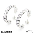 Zilveren roestvrijstalen C-vormige oorringen met witte zirkonia steentjes 30x5mm - Zilver-30x5mm(KE104548-KFC)