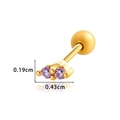 Gold stainless steel cartilage stud earring with two purple zircon stones and screw ball back - Gold Purple