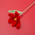 Handmade knitted red lily flower with green leaf on red background, perfect warm gift - Finished Open Tulip Bouquet (red)